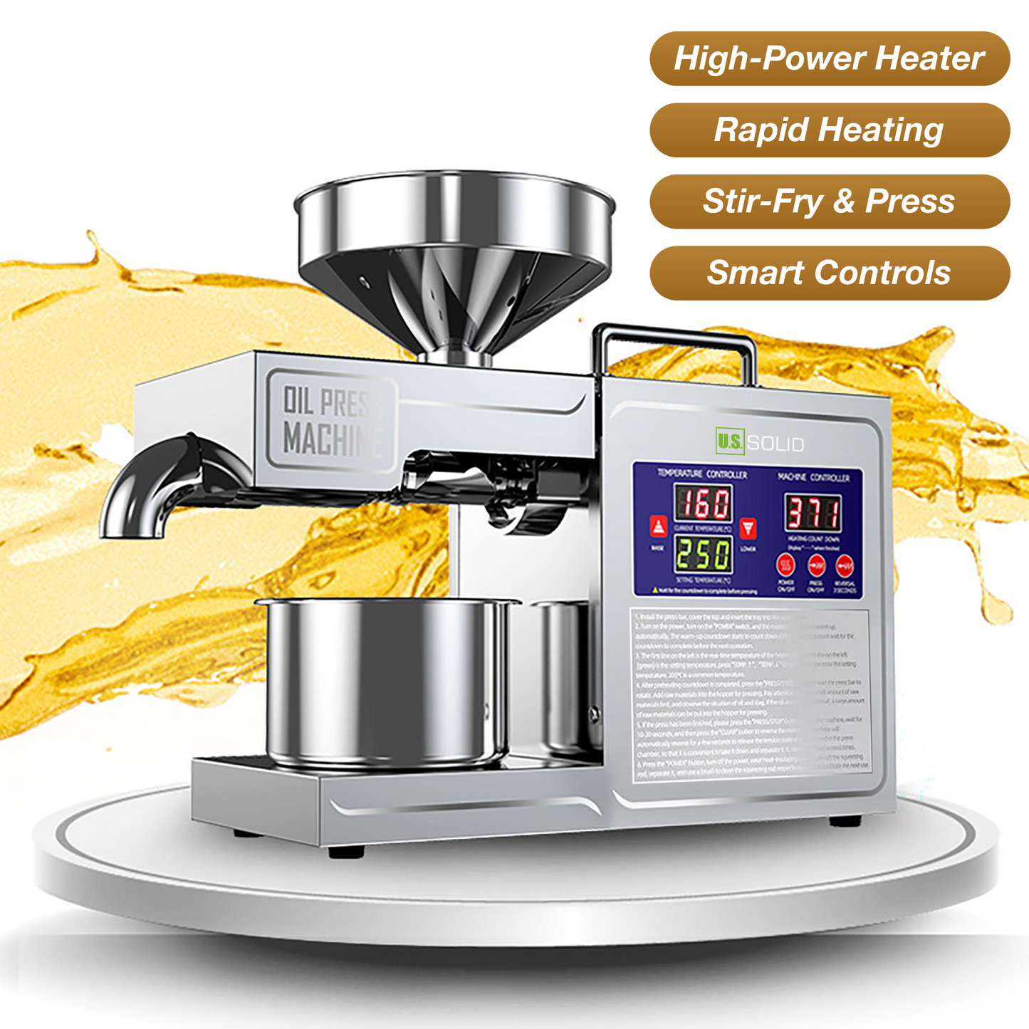 Presse à huile automatique pour extraction d'huile de graines chaudes ou froides, usage domestique