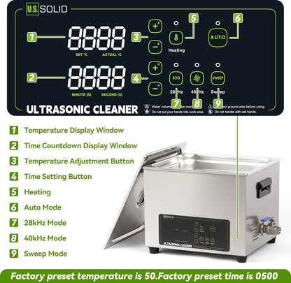 Limpador ultrassônico de dupla frequência de 30 L - 28/40 kHz, digital com aquecedor, temporizador e função de desgaseificação