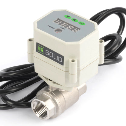 Válvula de bola motorizada de 1/2" y 2 vías con temporizador - Acero inoxidable 304. Válvula de drenaje automática con control de tiempo de 00:00 a 99:59:59, IP67, CA/CC 9–24 V.