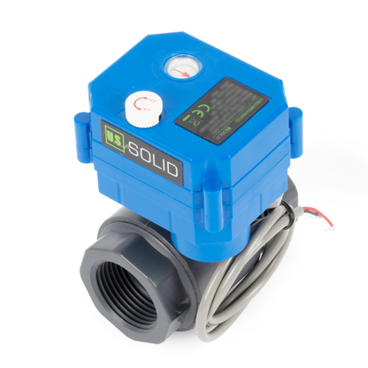 1" UPVC Motorized Ball Valve - 2 Wire Reverse Polarity with Manual Function, 9-36V DC