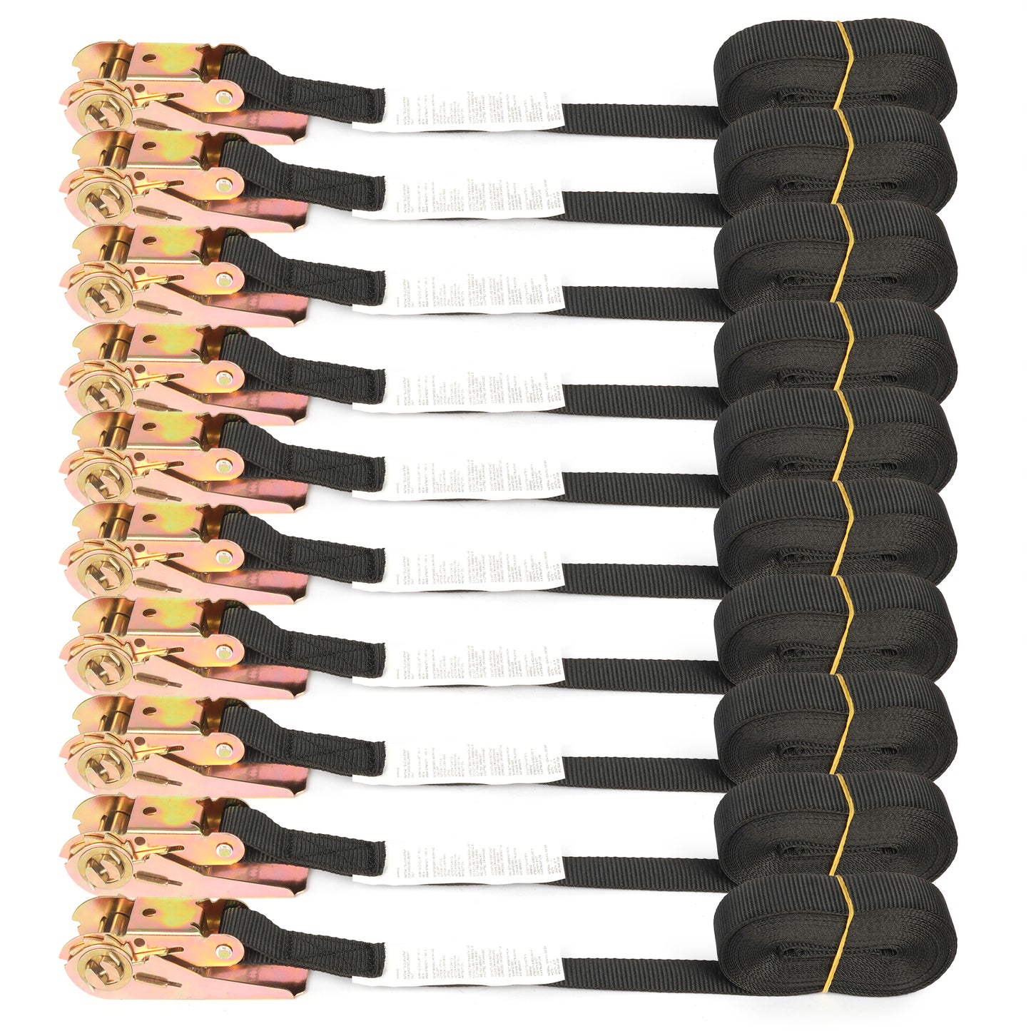 1"x20ft Endless Tie Down Ratchet Straps 10-Pack 600lb WLL Hookless