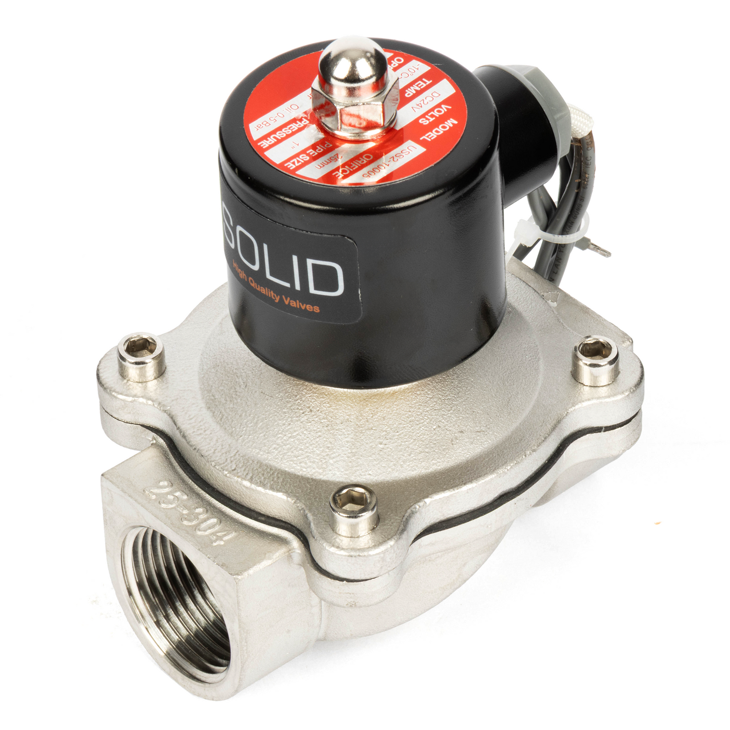 1" Stainless Steel Solenoid Valve - 24V DC Normally Closed, Viton Seal