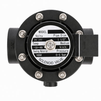 1-1/2"-Magnetventil aus Kunststoff PA66, 24 V DC, 0–5 bar, normalerweise geschlossen, NBR-Dichtung für Wasser und Luft