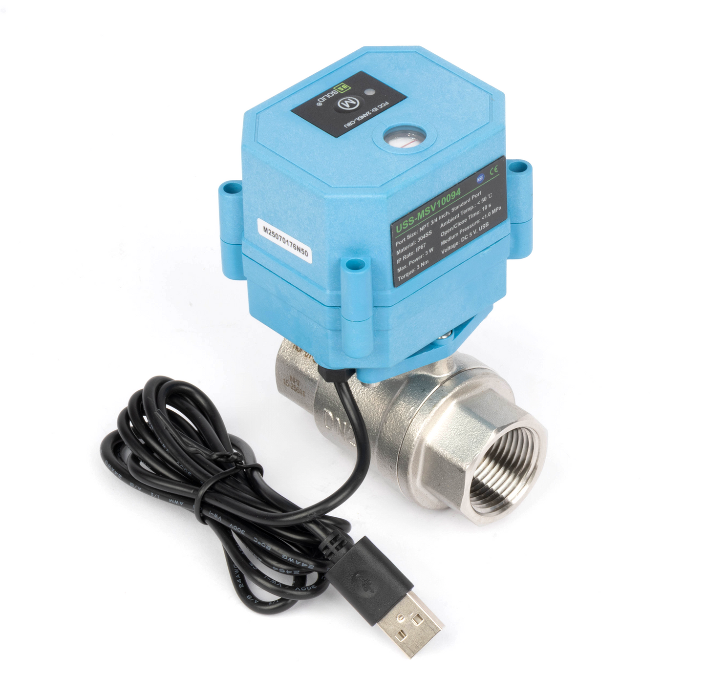 Έξυπνη μηχανοκίνητη μπάλα WiFi 3/4" 2 κατευθύνσεων από ανοξείδωτο ατσάλι, τροφοδοσία USB, ένδειξη κατάστασης LED, πιστοποίηση NSF