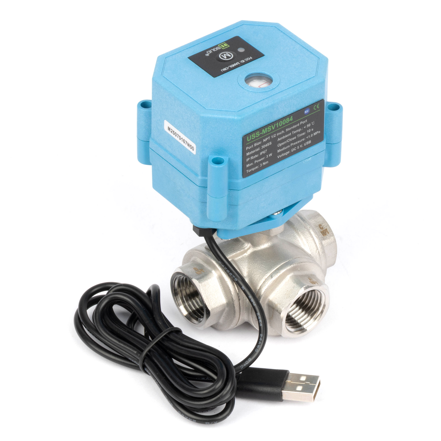 Έξυπνη μηχανοκίνητη μπάλα WiFi 1/2" 3 κατευθύνσεων από ανοξείδωτο ατσάλι, τροφοδοσία USB, ένδειξη κατάστασης LED, πιστοποίηση NSF