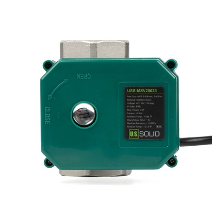 U.S. Solid 1-1/4"" Μηχανοκίνητη σφαιρική βαλβίδα, 110VAC, ανοξείδωτο ατσάλι, αυτόματη επιστροφή, κανονικά κλειστό, με βύσμα ΗΠΑ
