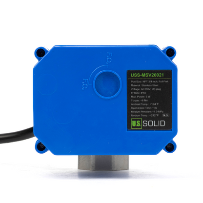 U.S. Solid 3/4" Μηχανοκίνητη σφαιρική βαλβίδα, 110VAC, ανοξείδωτο ατσάλι, αυτόματη επιστροφή, κανονικά κλειστό, με βύσμα ΗΠΑ