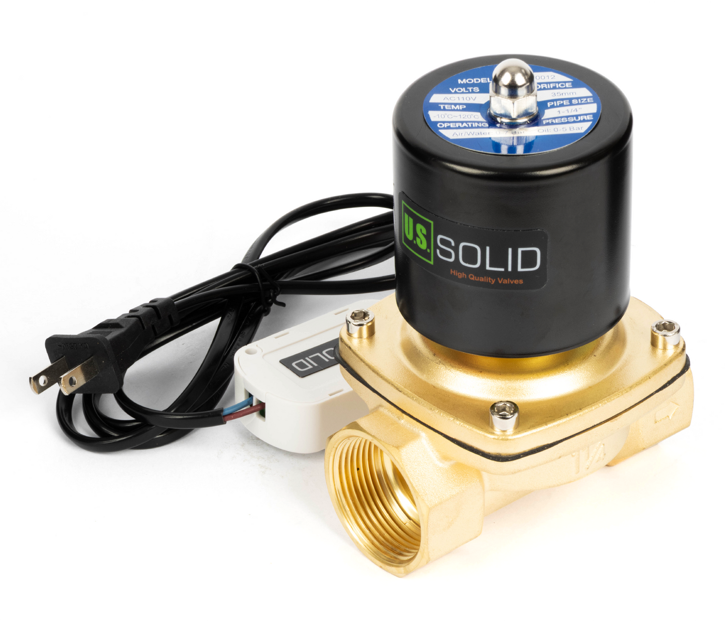 Brass Solenoid Valve 1-1/4" - 110V AC Smart Wi-Fi APP-Controlled Normally Closed