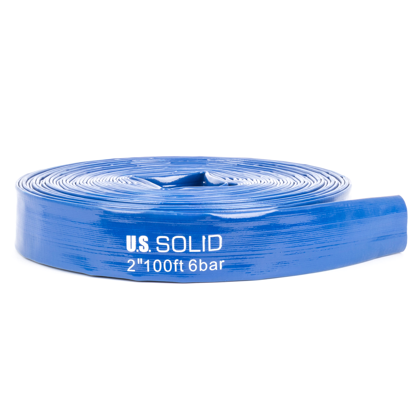 2인치 x 100피트 강화 PVC 평면 호스 - 90 PSI, 1.6mm 두께, 호스 클램프 4개 포함 (피팅 미포함)