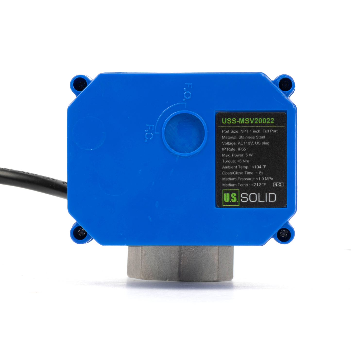 Katup Bola Bermotor 1", 110VAC, Baja Tahan Karat, Pengembalian Otomatis, Normal Tertutup, dengan Steker AS