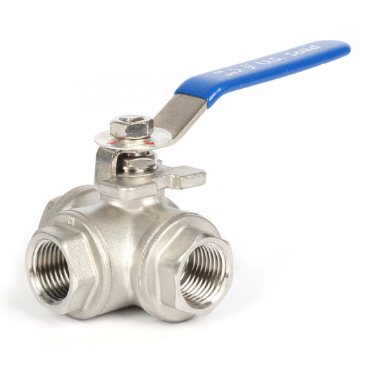 1/2" 3방향 볼 밸브 - 304 스테인리스 스틸 수동 볼 밸브, L형 장착 패드