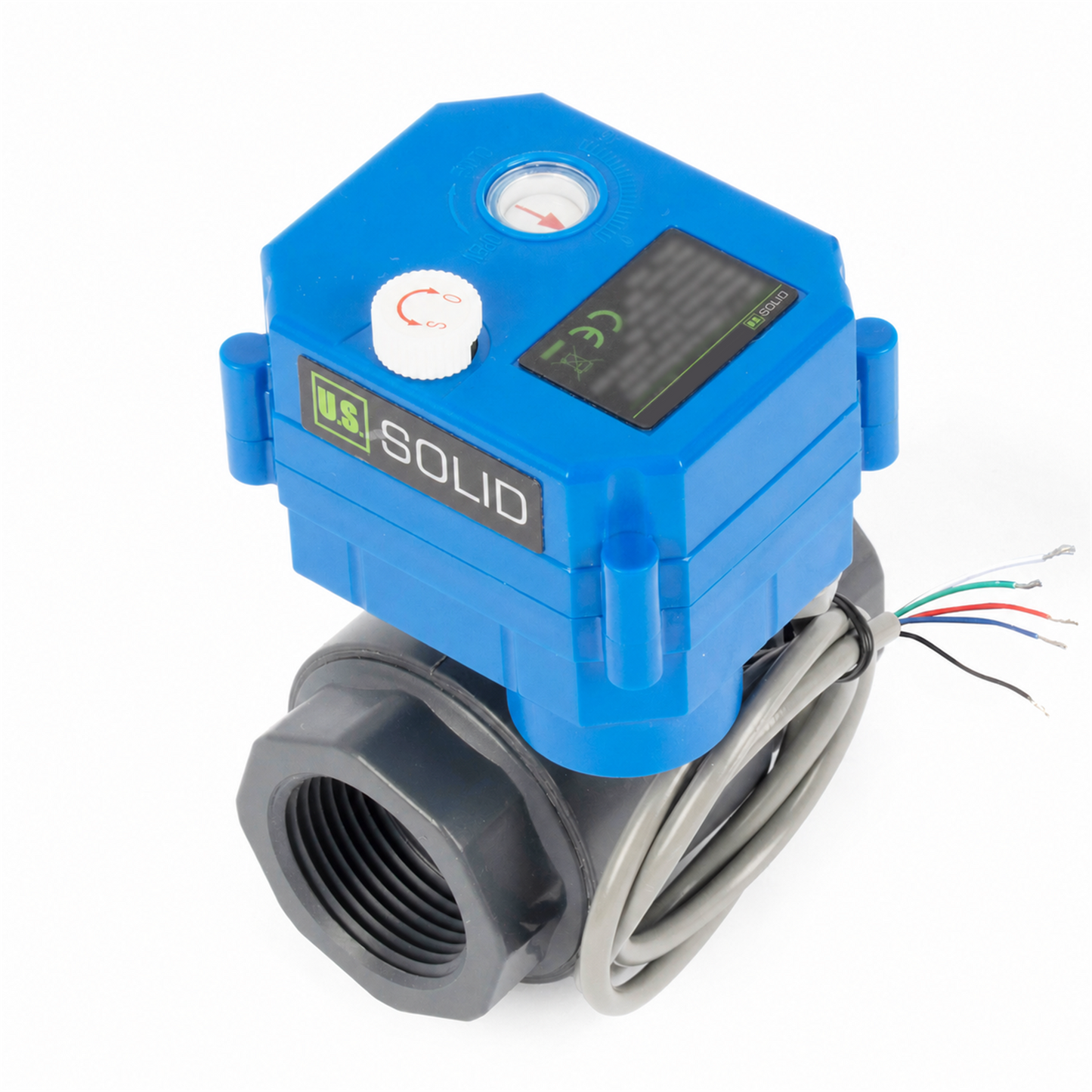 1" UPVC Motorized Ball Valve - 5-Wire (2 Wire Reverse Polarity with Signal Feedback), with Manual Function, 9-36V DC