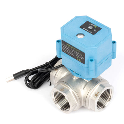 1" WiFi Älykäs moottoroitu palloventtiili, 3-tie 4-asentoinen ruostumaton teräs 304, USB-virtalähde, LED-tilanilmaisin, virtaussuunnan ikkuna, NSF-sertifioitu