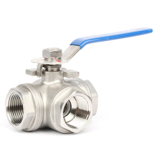 1인치 3방향 볼 밸브 - 304 스테인리스 스틸 수동 볼 밸브, L형 장착 패드