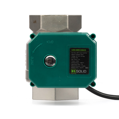 U.S. Solid 2" motoriseret kugleventil, 110VAC, rustfrit stål, automatisk retur, normalt lukket, med amerikansk stik