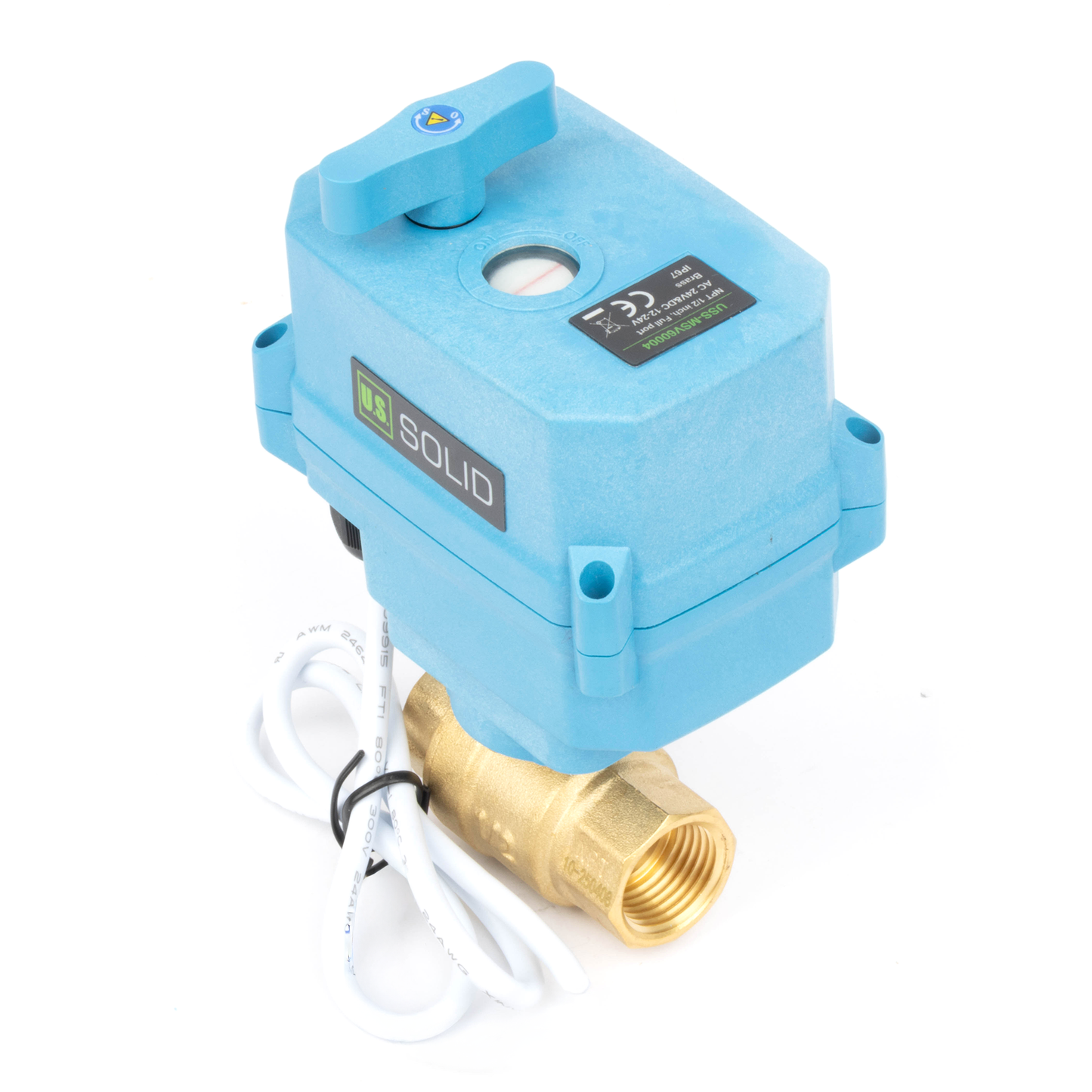 1/2" Quick-Release Motorized Ball Valve - Brass, DC12~24V/AC24V, 2-Wire Auto-Return with Manual Override, IP67