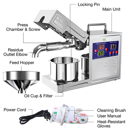 Presse à huile automatique pour extraction d'huile de graines chaudes ou froides, usage domestique