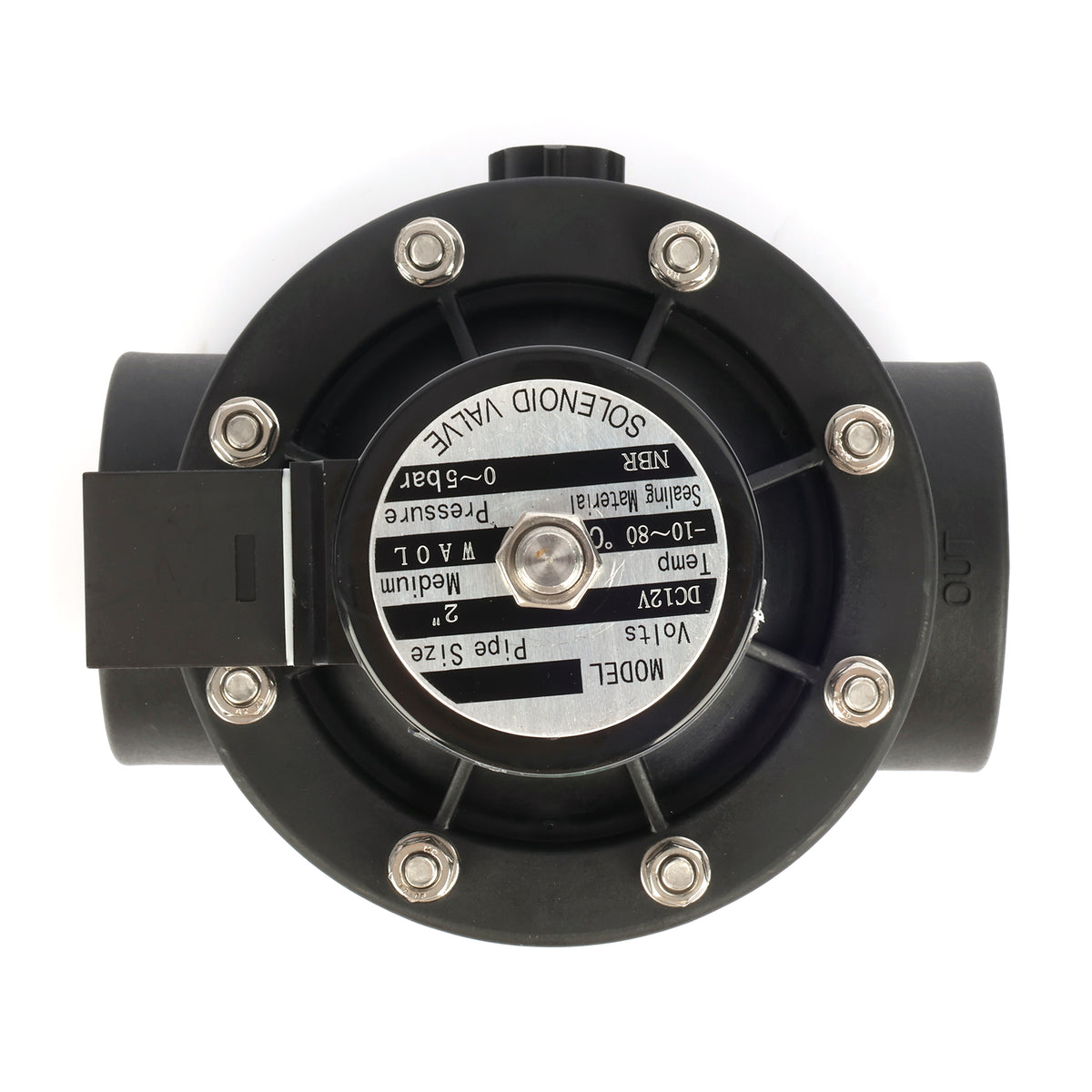 2" plastik PA66 magnetventil 12V DC, 0-5 bar, normalt lukket, NBR-tætning til vand og luft