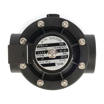 2" plastik PA66 magnetventil 12V DC, 0-5 bar, normalt lukket, NBR-tætning til vand og luft