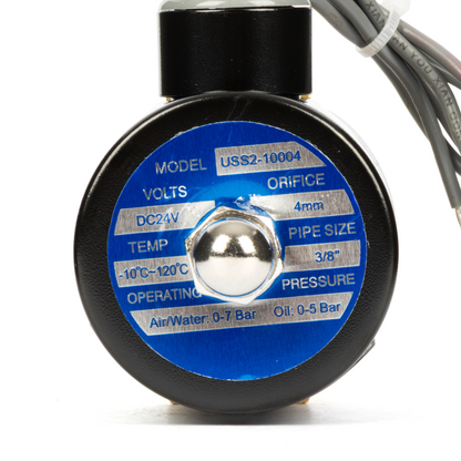 3/8" Brass Solenoid Valve - 24V DC Normally Closed, Viton Seal