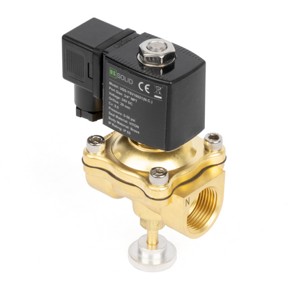 Válvula solenoide elétrica de latão de 3/4", acionamento manual, normalmente fechada, 24 V CA