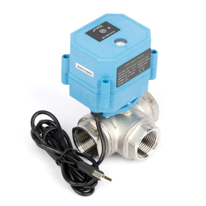 3/4" WiFi Älykäs moottoroitu palloventtiili, 3-tie 4-asentoinen ruostumaton teräs 304, USB-virtalähde, LED-tilanilmaisin, virtaussuunnan ikkuna, NSF-sertifioitu