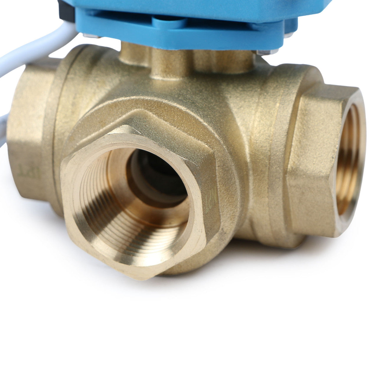 U.S. Solid 3/4" 3 Way Brass Motorized Ball Valve, 9-24V AC/DC, L Type, Standard Port, with Manual Function, IP67