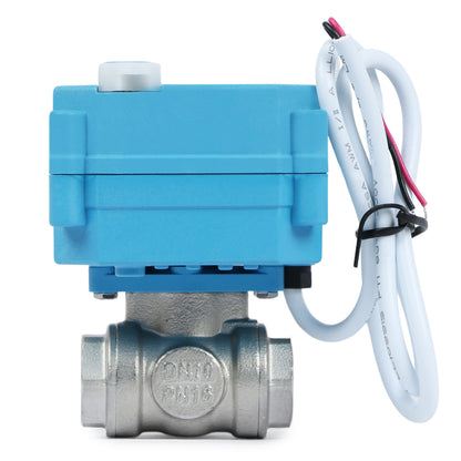 U.S. Solid 3/8" 3 Way Stainless Steel Motorized Ball Valve, 9-24V AC/DC, L Type, Standard Port, with Manual Function, IP67