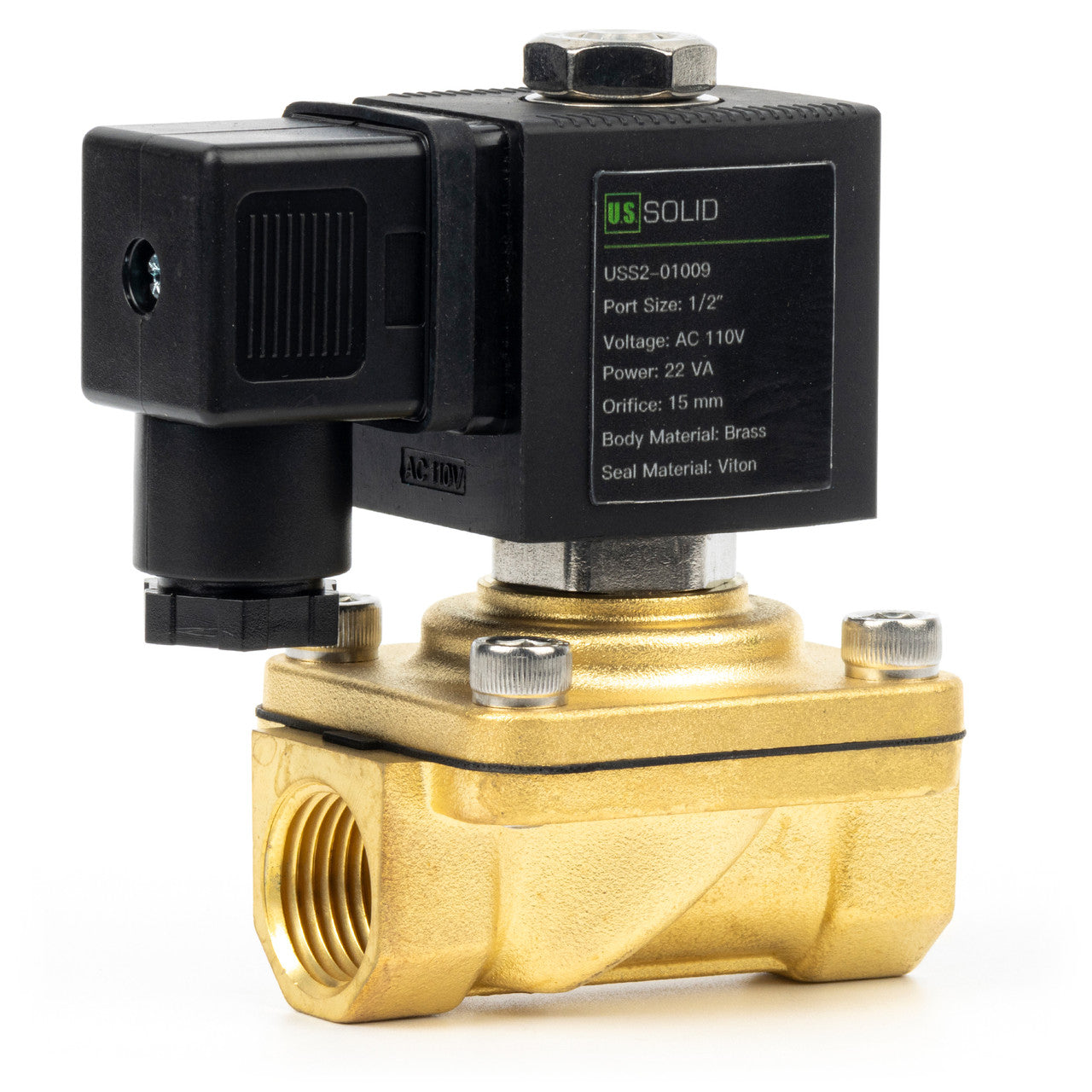 1/2" Solenoid Valve - Brass 110V AC Normally Closed with Viton Seal, Junction Box Type