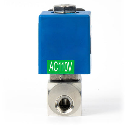 Válvula solenoide de alta presión, 1/4" de acero inoxidable, 100 bar, 110 V CA, válvula solenoide de alta presión y resistencia a altas temperaturas, 248 ℉