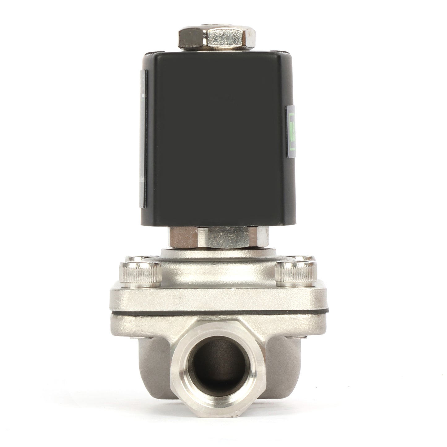 Électrovanne 3/8" - Acier inoxydable 24 V CC normalement fermée avec joint Viton, type boîte de jonction