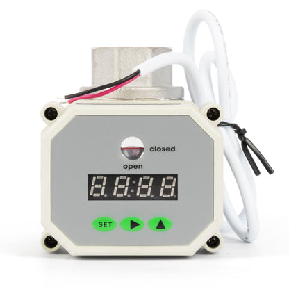 Válvula de bola motorizada con temporizador de 2 vías de 3/4" - Válvula de drenaje automático de acero inoxidable 304 con control de tiempo de 00:00 a 99:59:59, IP67, CA/CC 9-24 V