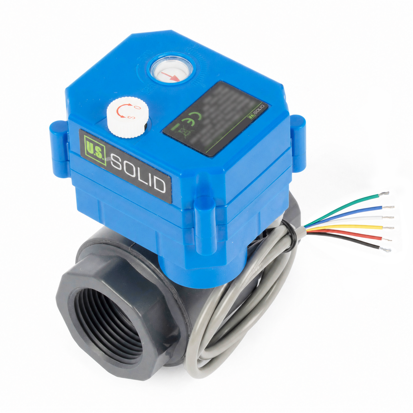1" UPVC Motorized Ball Valve - 6-Wire (3 Wire Dual Control with Signal Feedback), with Manual Function, 9-36V DC