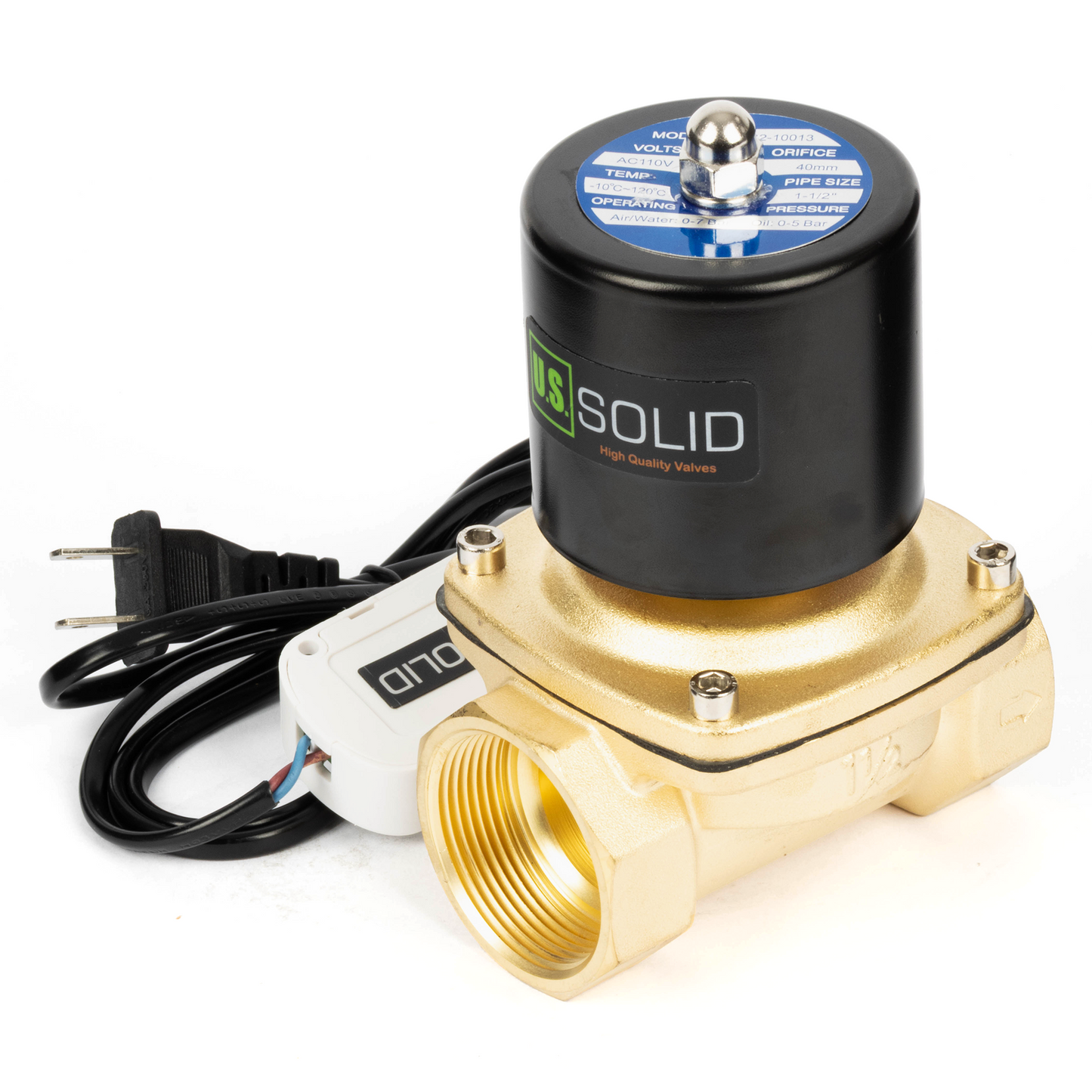 Brass Solenoid Valve 1-1/2" - 110V AC Smart Wi-Fi APP-Controlled Normally Closed