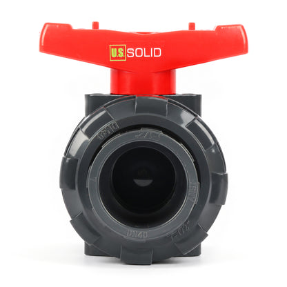 Valvola a sfera True Union in PVC da 1-1/2", passaggio totale, attacco a innesto, compatibile con Schedule 40 e 80, 150 psi, sede in PTFE, O-ring in EPDM.