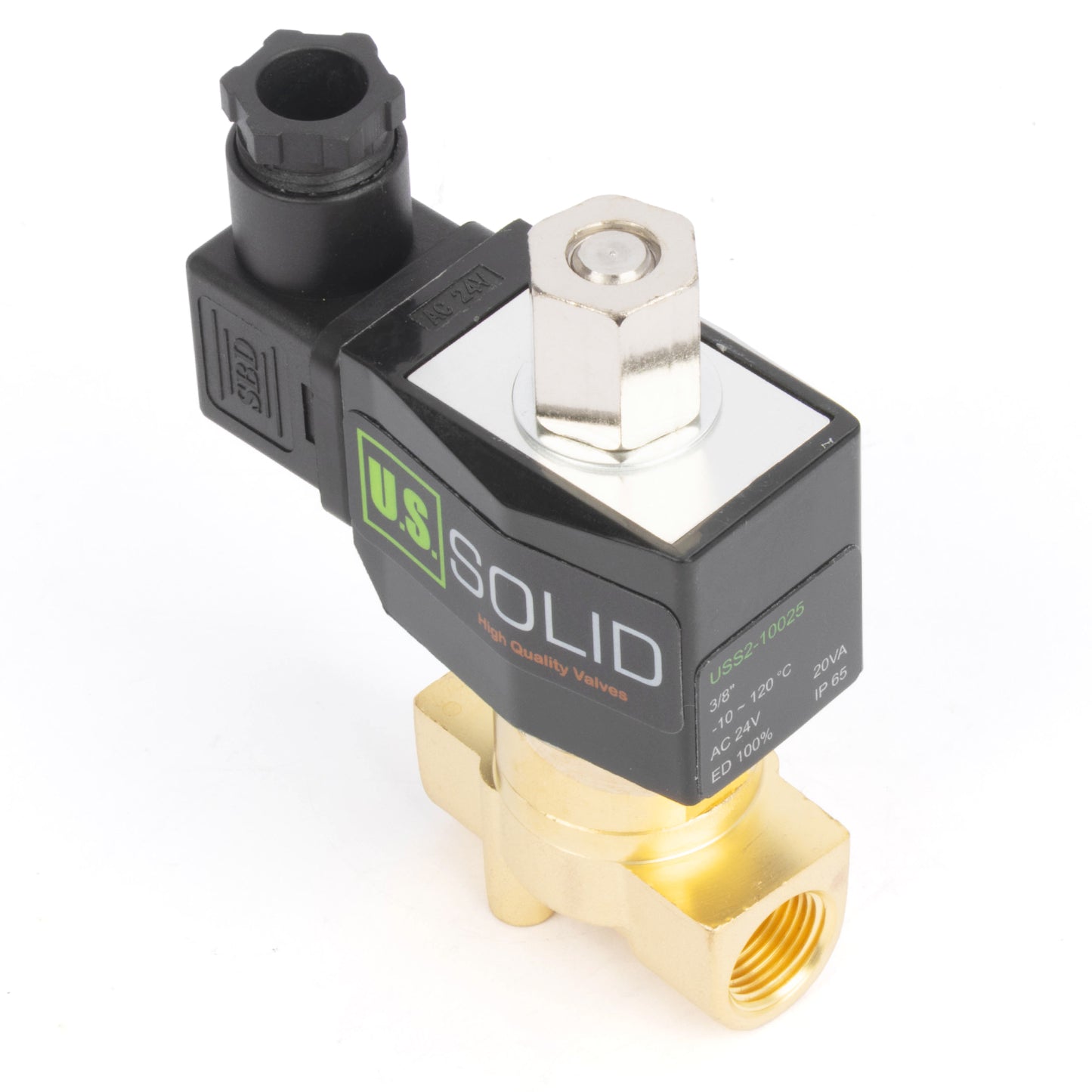 Válvula solenoide elétrica de latão de 3/8", 24 V CA, normalmente aberta, com vedação em Viton.