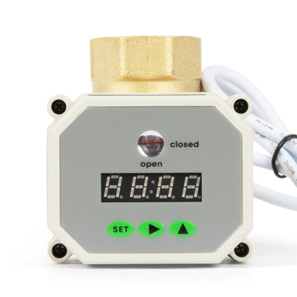 1" motorisert kuleventil med timer, automatisk retur, sikkerhetsmekanisme og minne for avstengning, 2-veis elektrisk aktuator i messing, IP67, AC/DC 9–24 V