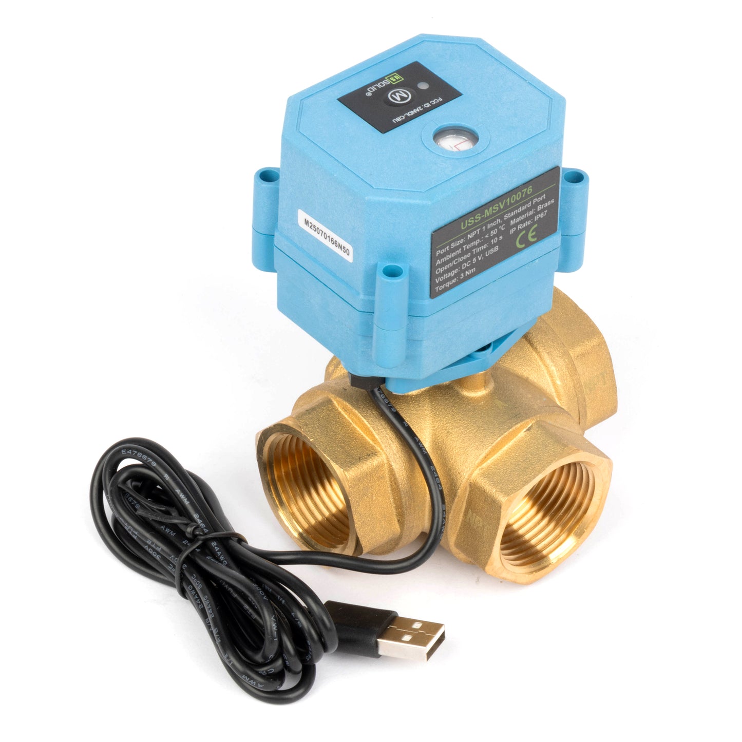 1" WiFi Älykäs moottoroitu palloventtiili, 3-tie 4-asentoinen messinki, USB-virtalähde, LED-tilanilmaisin, virtaussuunnan ikkuna