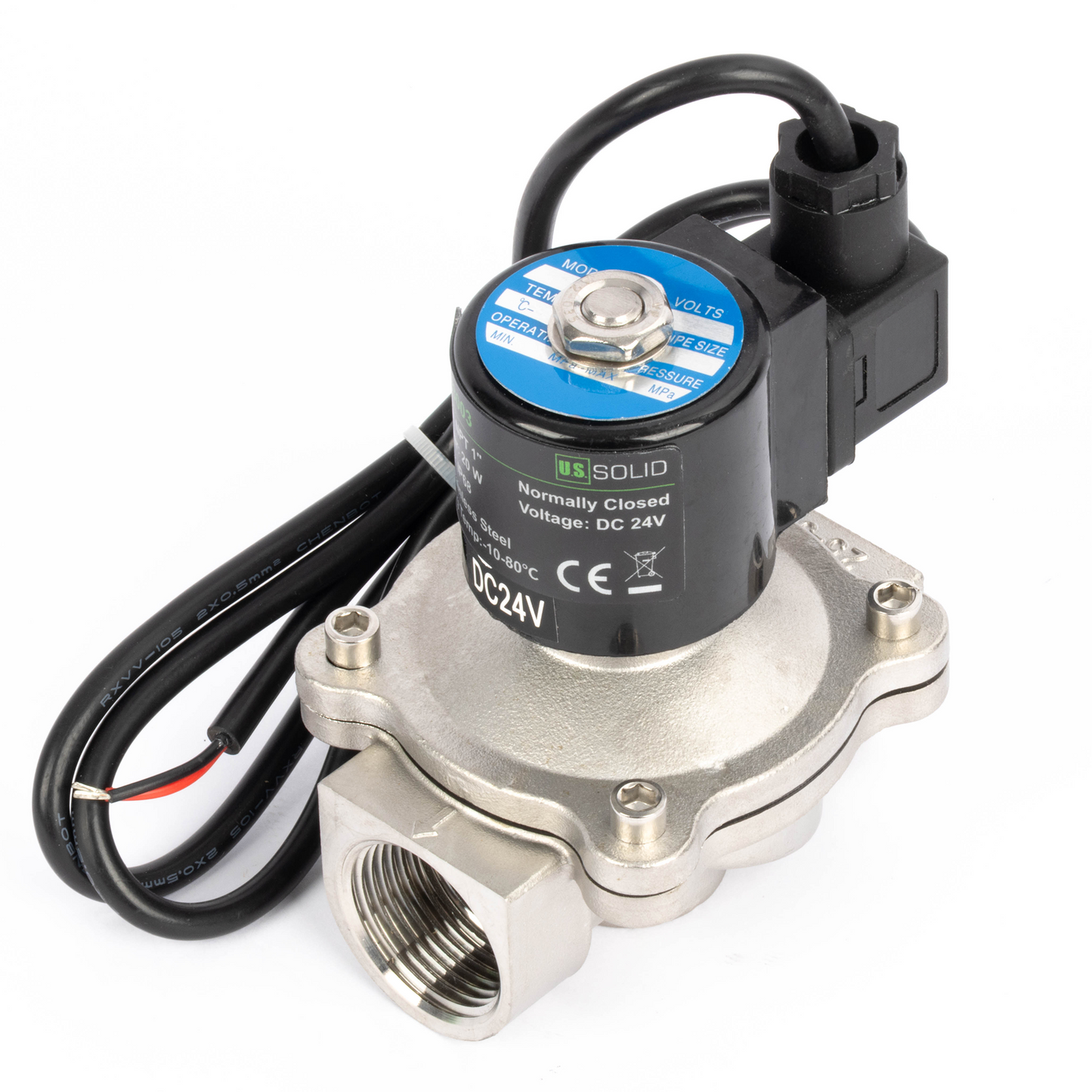 1/2" magnetventil - 24V DC elektrisk magnetventil i rustfrit stål, normalt lukket, IP68