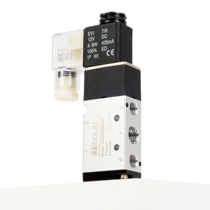 U.S. Solid 1/4인치 5방향 2위치 공압 솔레노이드 밸브, DC 12V, 상시 닫힘, 부속품 및 소음기 포함