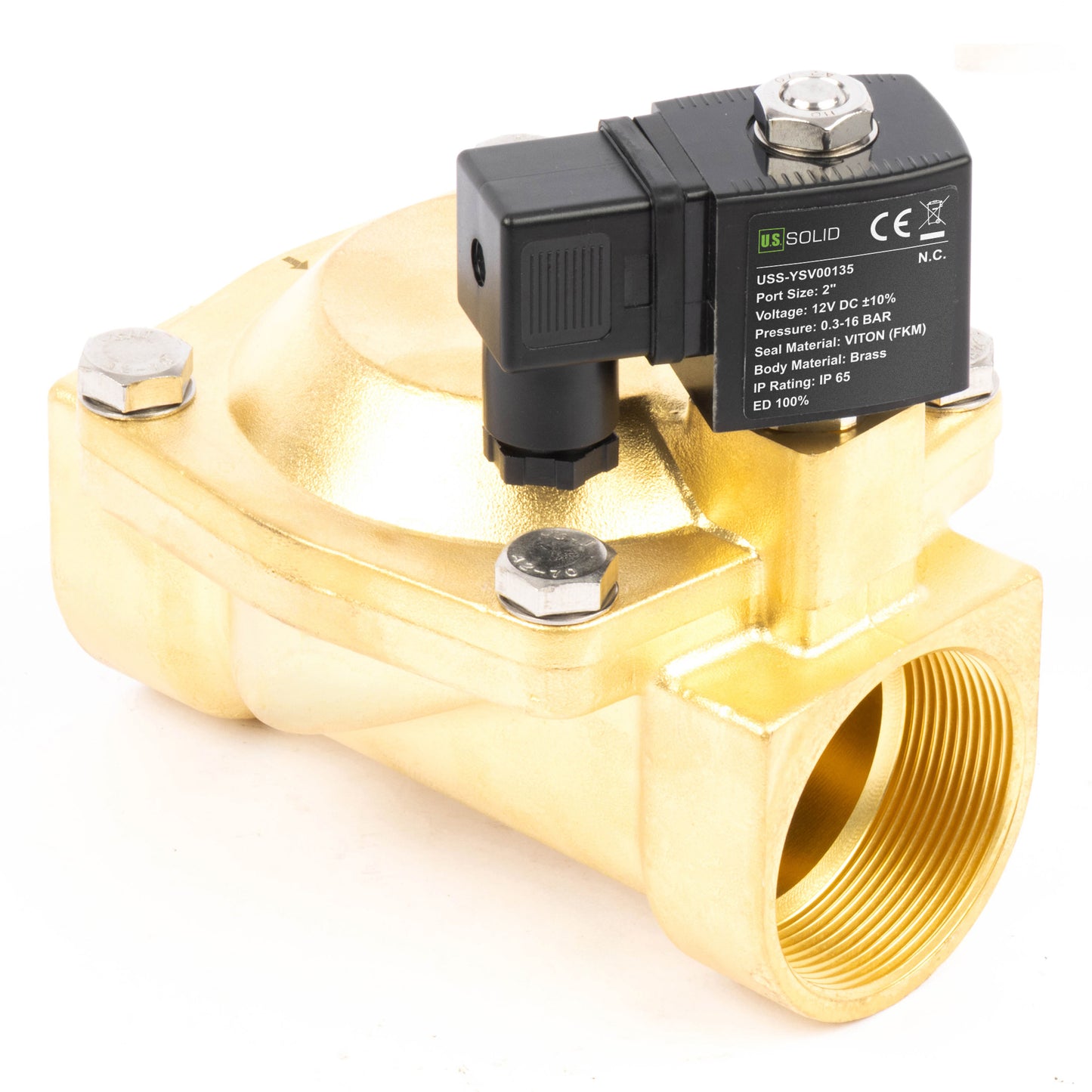2"-Magnetventil aus Messing – 12 V DC, normalerweise geschlossen, 4,4–232 PSI, VITON-Dichtung