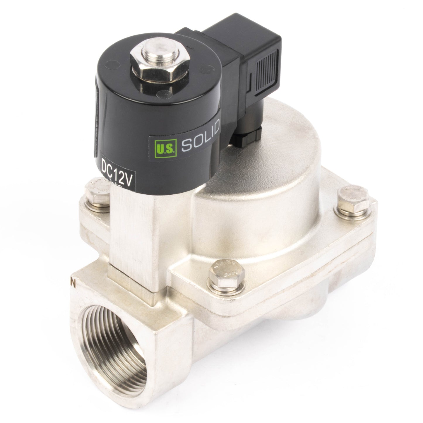 Électrovanne haute température - Acier inoxydable 1-1/4", 725 PSI, 12 V CC, 150 °C (302 °F), normalement fermée, joint VITON