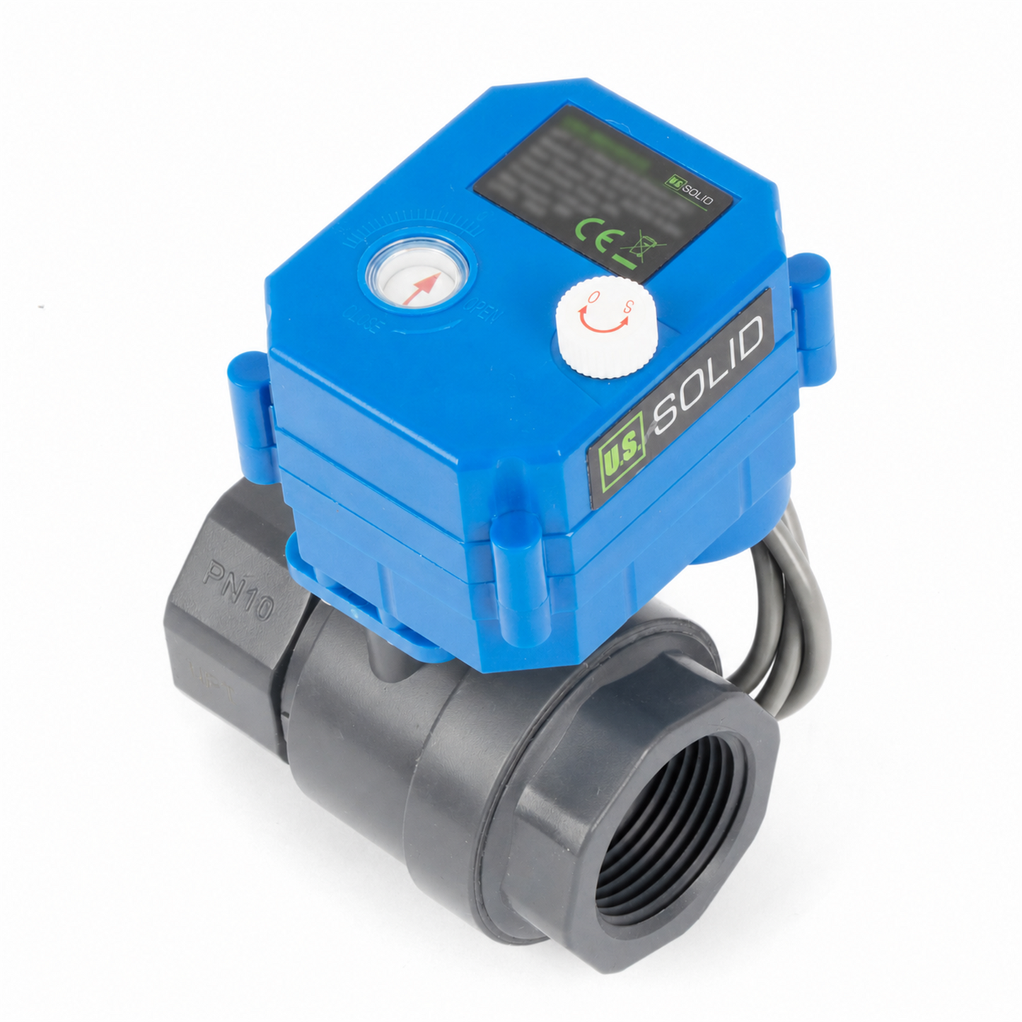 1" UPVC Motorized Ball Valve - 6-Wire (3 Wire Single Control with Signal Feedback), with Manual Function, 9-36V DC