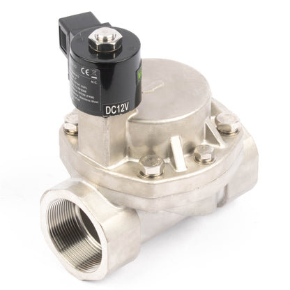 Högtemperaturmagnetventil - 2" rostfritt stål, 725 PSI, 12V DC, 302°F (150°C), normalt stängd, VITON-tätning