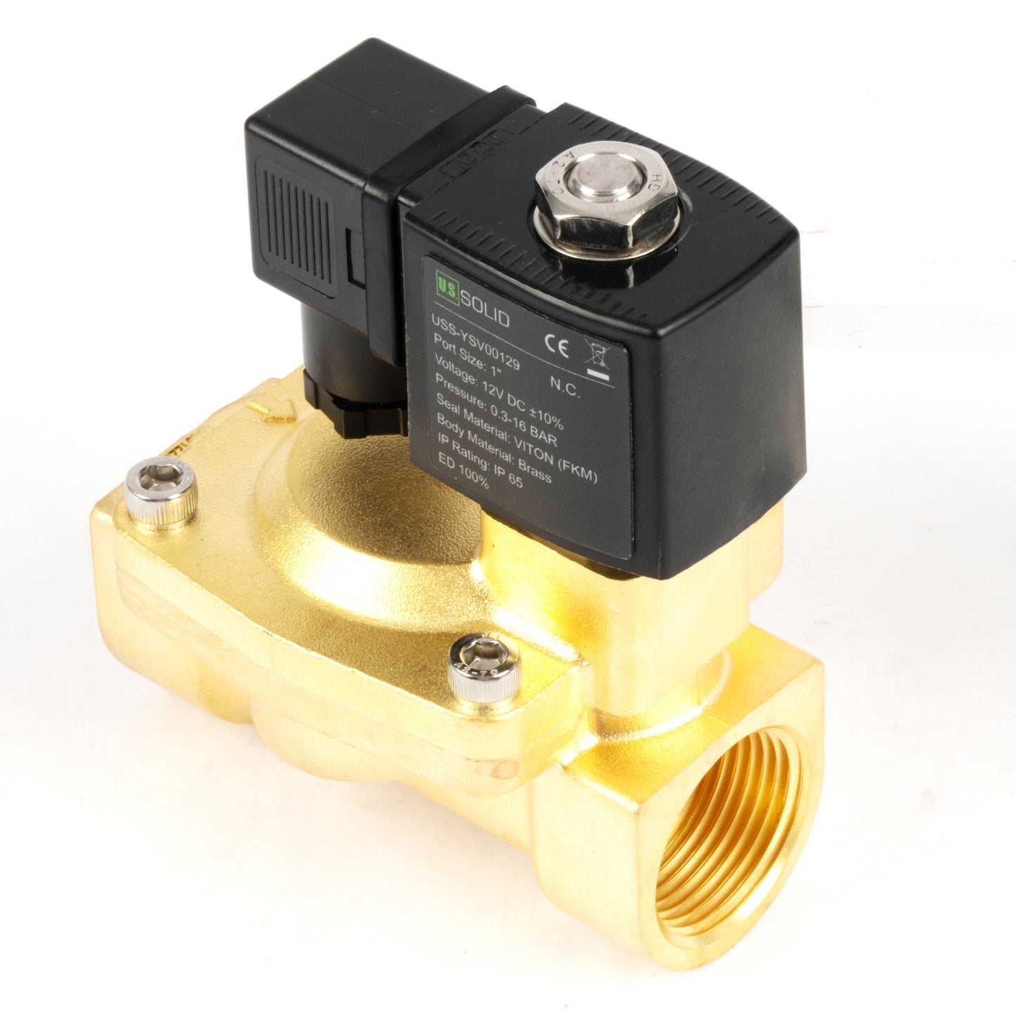 1" Brass  Solenoid Valve - 12V DC, Normally Closed, 4.4-232 PSI, VITON Seal