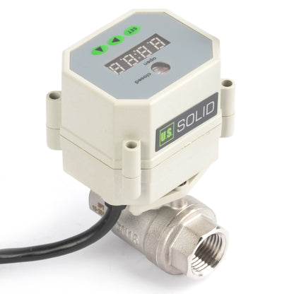 Válvula de bola motorizada de 1/2" y 2 vías con temporizador - Acero inoxidable 304. Válvula de drenaje automática con control de tiempo de 00:00 a 99:59:59, IP67, CA/CC 9–24 V.