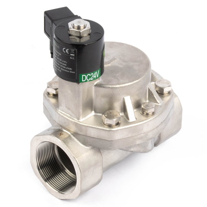 Électrovanne haute température - 50 mm (2") en acier inoxydable, 50 bar (725 PSI), 24 V CC, 150 °C (302 °F), normalement fermée, joint VITON