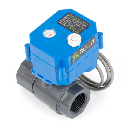 3/4” UPVC 电动球阀 - 两线自动回位带手动功能，9-36V AC/DC，常闭式