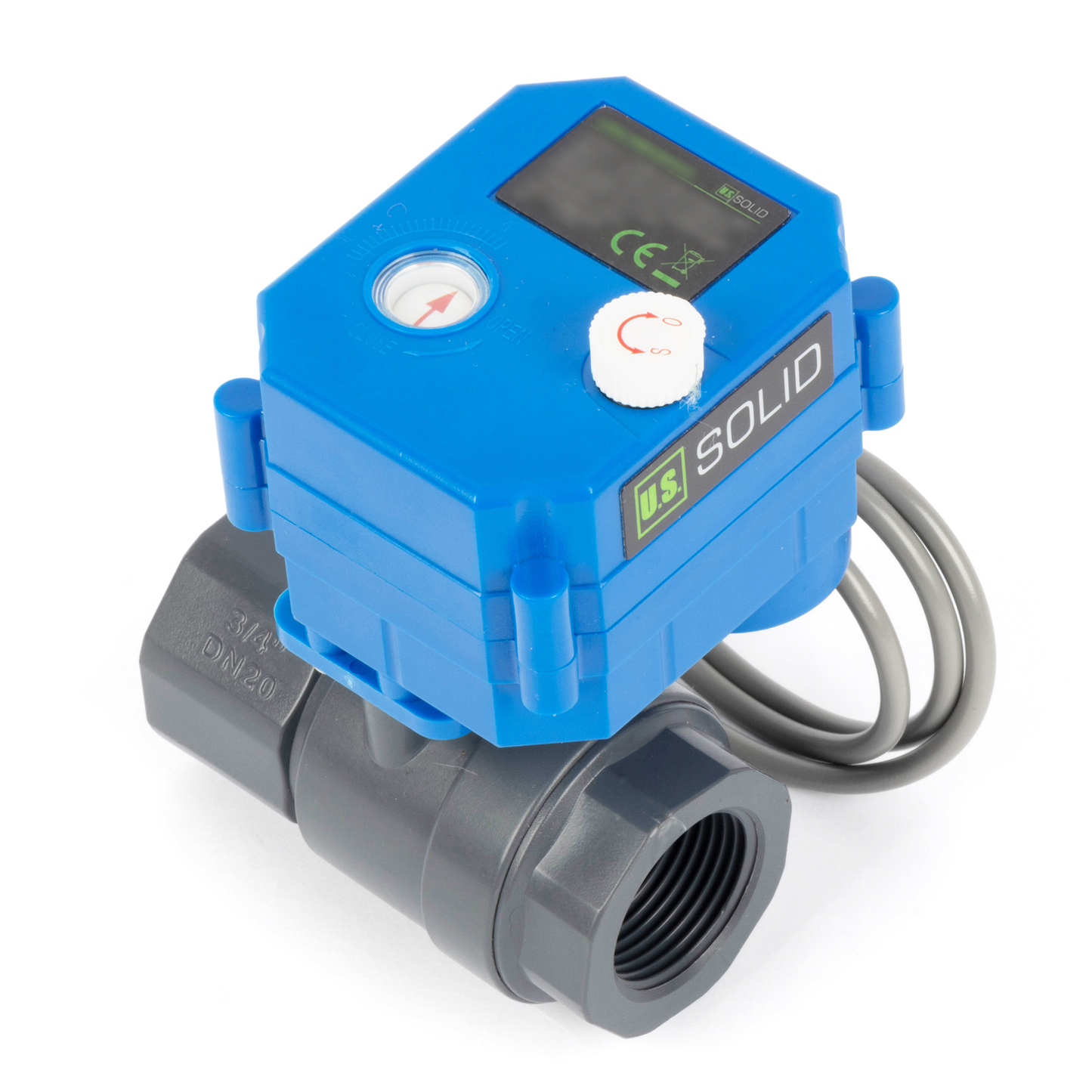 3/4" UPVC Motorized Ball Valve - 2 Wire Reverse Polarity with Manual Function, 9-36V DC
