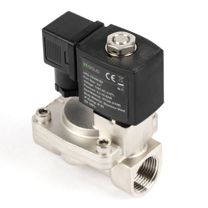 صمام لولبي من الفولاذ المقاوم للصدأ ¾ بوصة - 110 فولت / 220 فولت تيار متردد، مغلق عادةً، 4.4-232 رطل لكل بوصة مربعة، مانع تسرب من الفيتون